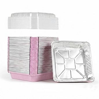 40 Pack 8x8 Aluminum Baking Pans with Clear Lids Disposable for Cooking Heating Storing Prepping