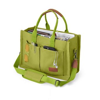 Canvas Tote Bag Women Zipper Closure Multiple Pockets Work Travel Crossbody