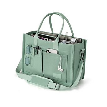 Canvas Tote Bag Women Zipper Closure Multiple Pockets Work Travel Crossbody