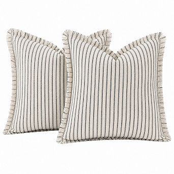 Set of 2 Boho Striped Throw Pillow Covers Tassel Fringe Farmhouse Decor