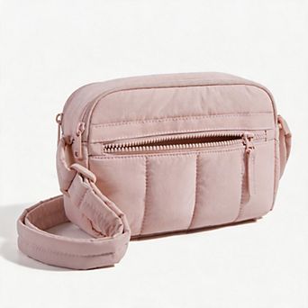 Baby Pink Small Puffy Handbag Crossbody Bag, Women Mini Travel Purse