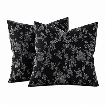 Set of 2 Cotton Decorative Pillow Covers Farmhouse Botanical Home Decor