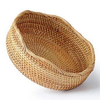 Rattan Bread Baskets Set of 3 Round Wicker Fruit Bowls Handwoven