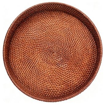 Rattan Serving Tray Woven Basket Handles Decorative Coffee Table Footstool Fruit Loaf Pantry