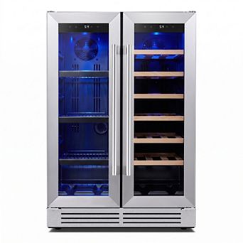 24" Dual Zone Wine & Beverage Refrigerator, 20-Bottle 60-Can Cooler with Compressor Cooling