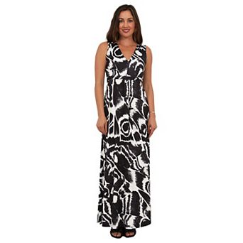 Women's 24Seven Comfort Apparel Abstract Sleeveless Tie Back Maxi Dress