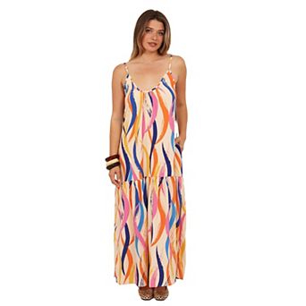 Women's 24Seven Comfort Apparel Abstract Scoopneck Pocketed Maxi Dress