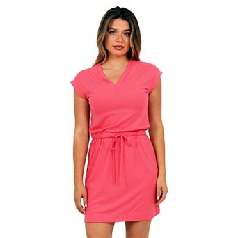 Women's 24Seven Comfort Apparel V-Neck Drawstring Waist Pocket Dress