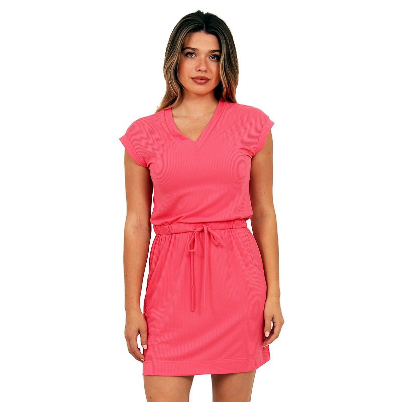 Women's 24Seven Comfort Apparel V-Neck Drawstring Waist Pocket Dress,