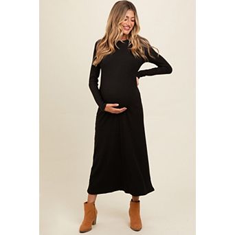 Maternity Ribbed Knit Side Slit Midi Dress
