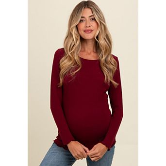 Maternity Ribbed Knit Long Sleeve Lettuce Hem Top