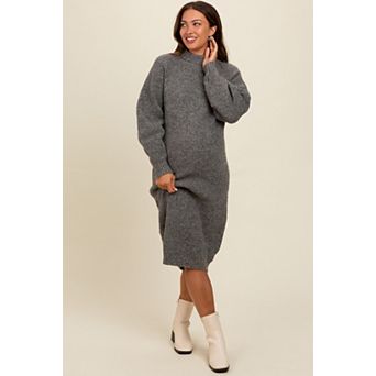 Maternity Mock Neck Bubble Sleeve Midi Sweater Dress