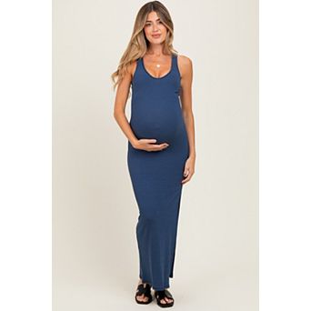 Maternity Striped Side Slit Maxi Dress