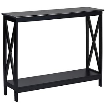 Costway 2 tier Console Table x-Design Bookshelf Sofa Side Accent Table w/Shelf