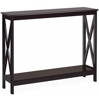 Costway 2 tier Console Table x-Design Bookshelf Sofa Side Accent Table w/Shelf