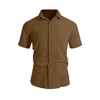 Men's Short‑Sleeve Solid‑Color Regular‑Fit Button‑Down Shirt
