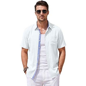 Men's Linen Short‑Sleeve Button‑Down Collared Shirt