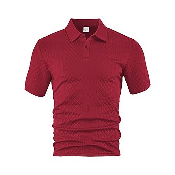 Men's Short‑Sleeve Textured‑Knit Stretchy Casual Polo Shirt