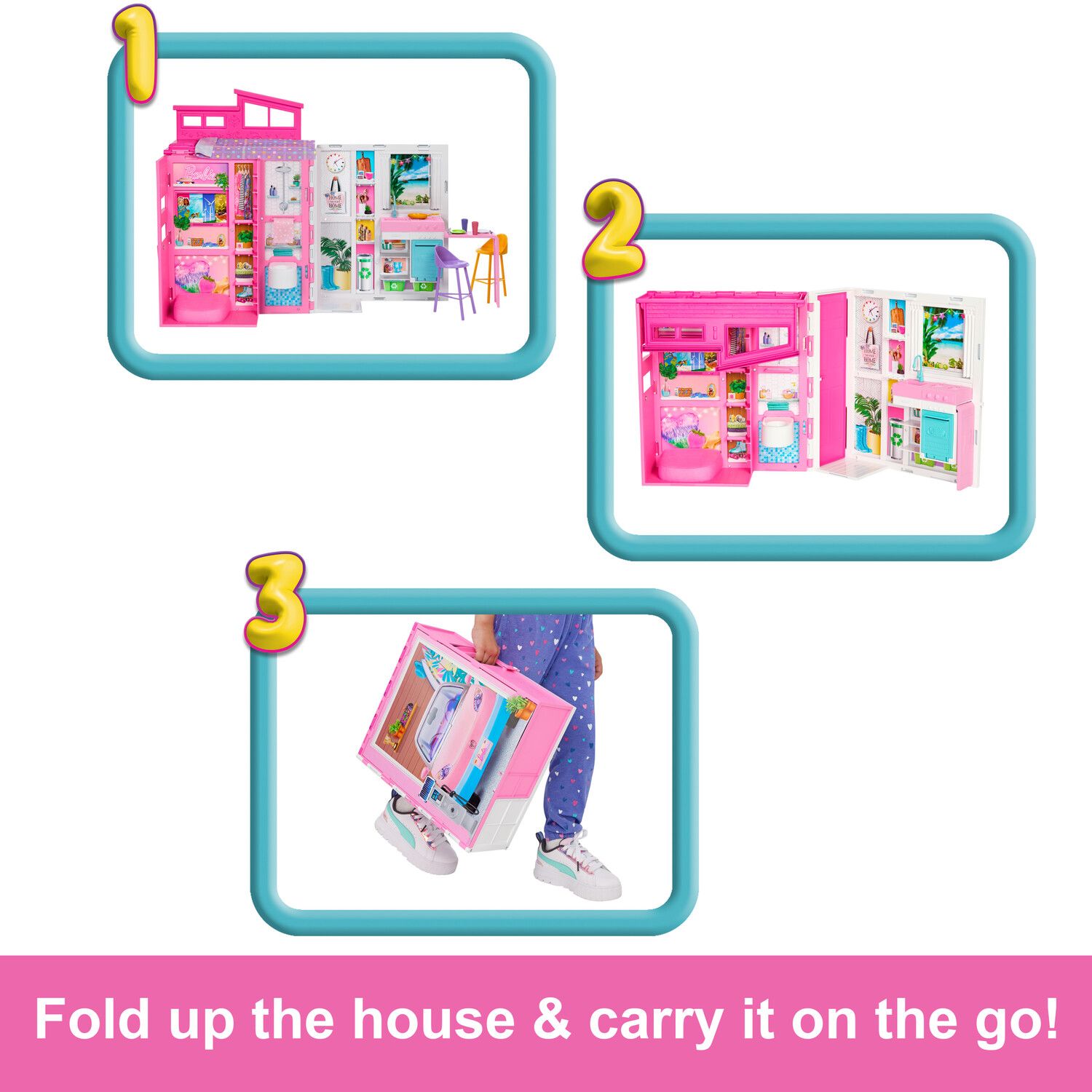 Детские аксессуары для кукол Barbie Getaway House Dollhouse Playset with 4 Play Areas & 11 Decor Accessories — фото 4