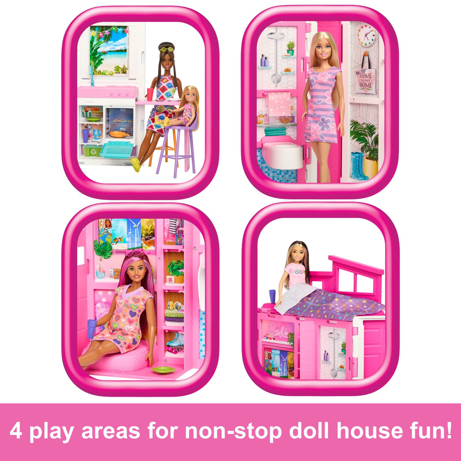 Детские аксессуары для кукол Barbie Getaway House Dollhouse Playset with 4 Play Areas & 11 Decor Accessories — фото 5