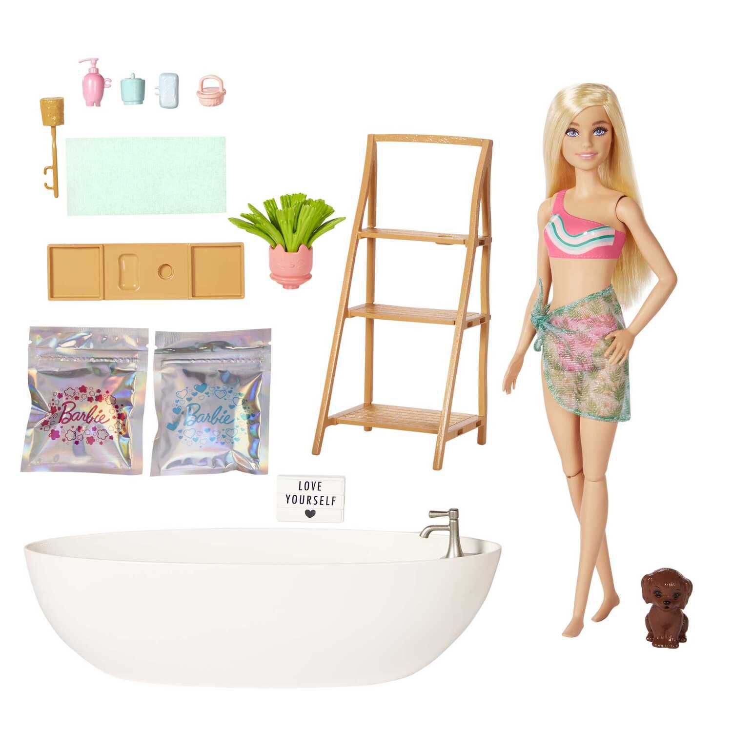 Детские аксессуары для кукол Barbie Self Care Doll & Bathtub Playset with Confetti Soap & Accessories