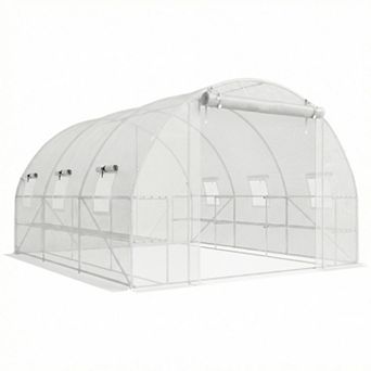 Outsunny Walk-in Tunnel Greenhouse with Shelves, Hoop House Greenhouse