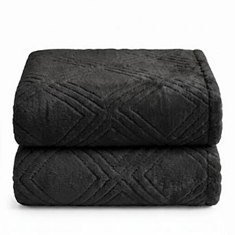 SUPERIOR Alaska Diamond Embossed Microfiber Fleece Throw Blanket 2-Pack