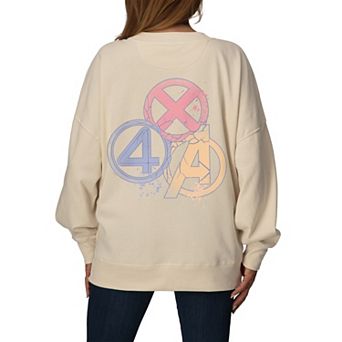 Women's Marvel Avengers Doomsday Distressed Team Symbols Oversized Fleece Crew Sweatshirt