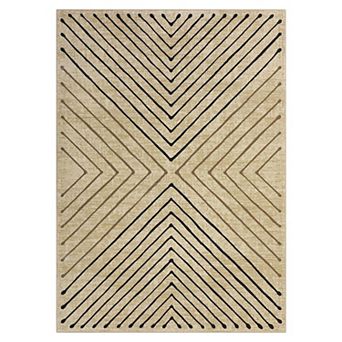 Machine Washable Non-Slip Area Rug, Modern Geometric Striped Low-Pile Soft Carpet