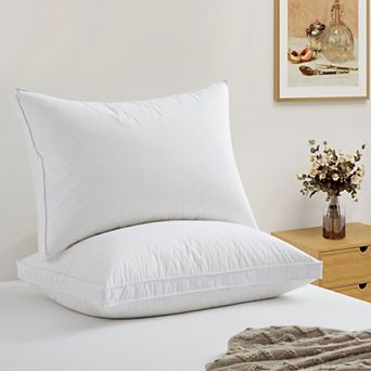 Puredown 50% Goose Down & Feather Gusseted Pillows 3-Layer Cotton Medium Support Hotel Bed Pillows