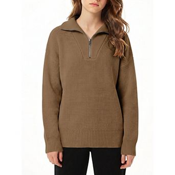 Arshiner Girls Quarter Zip Pullover Sweater Collared Long Sleeve Knit Casual Loose Fit Top
