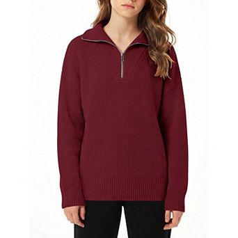 Arshiner Girls Quarter Zip Pullover Sweater Collared Long Sleeve Knit Casual Loose Fit Top