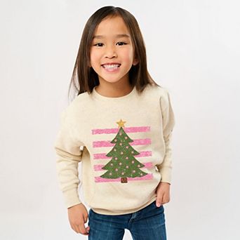 Christmas Tree Pink Stripes - Youth Graphic Sweatshirt