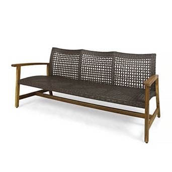 Outdoor Acacia Wood Wicker 3-Seat Sofa, Patio Conversation Set for Backyard