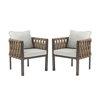 2 pc Outdoor Metal Patio Club Chair 26.5 Inch Modern Deep Seating Furniture Set For Porch Garden