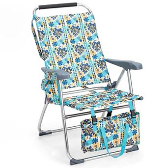 Backpack Beach Chair, 7-Position Adj, Alum, Detach Bag/Strap/Pocket, 265 lb Cap