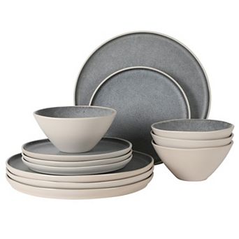 Gibson Elite Coastal Forest Plates and Bowls Set 12 pc Stoneware Dinnerware Triple Reactive