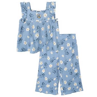 Bluey Ribbed Sleeveless Top and Wide Leg Pants Set