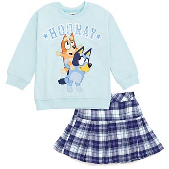 Bluey Fleece Sweatshirt and Plaid Pleated Skirt Set
