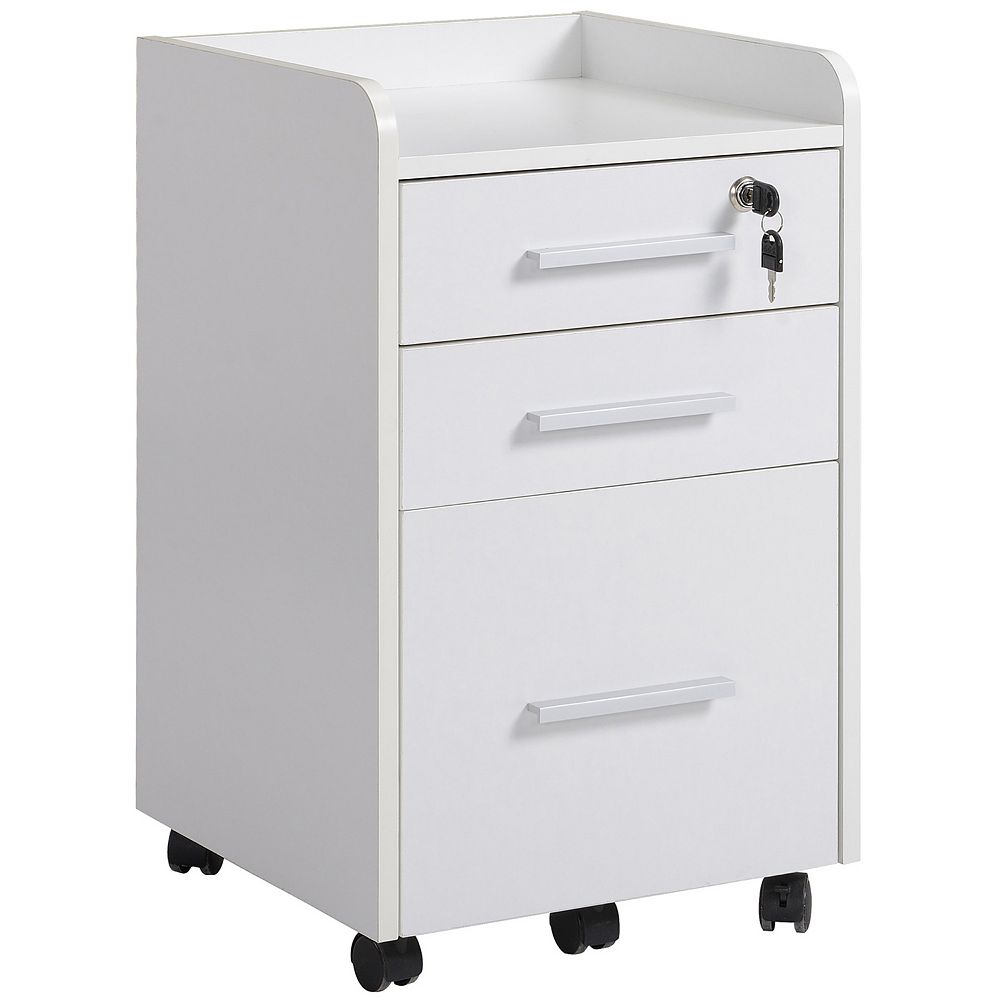 HOMCOM 3 Drawer Mobile File Cabinet, Lockable Filing Cabinet