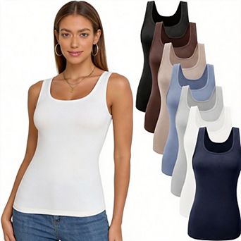 Women's 7 pk Ribbed Scoop Neck Sleeveless Basic Tank Tops - Casual Layering