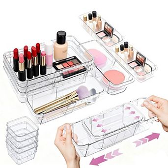 4 pc Upgraded Extendable Drawer Organizer Adjustable Vanity Storage