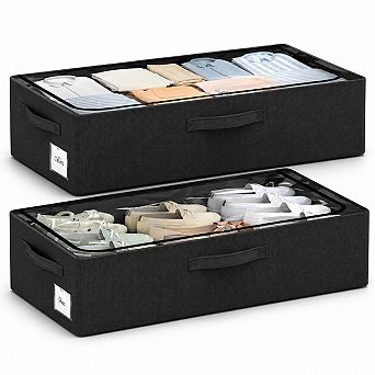 2 pc Underbed Storage Bins Oxford Fabric Sturdy Stackable Foldable Clothes Organizer