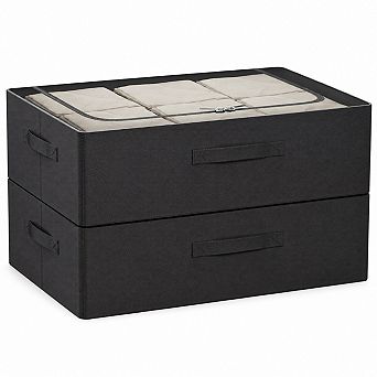 2 pc Underbed Storage Bins Oxford Fabric Sturdy Stackable Foldable Clothes Organizer