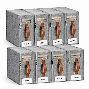 8-Pack Foldable Linen Closet Organizer with Sealed Window for Bedding and Clothes