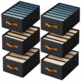6-Pack Foldable Closet Dividers Fabric Clothes Organizer With Handles For Jeans T-Shirts Scarves