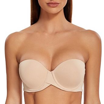 Women's Push Up Strapless Bra Padded Underwire Stay Put Lift Support