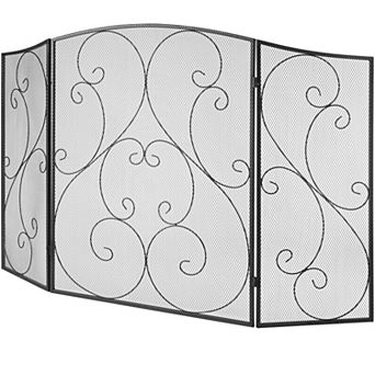 VEVOR Fireplace Screen 3 Panel, Sturdy Iron Mesh, 48"(L) x30.2"(H) Spark Guard Cover, Free Standing