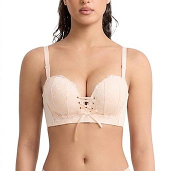 Women Push Up Wirefree Lace Bra Front Lace Adjusting Push Up Support