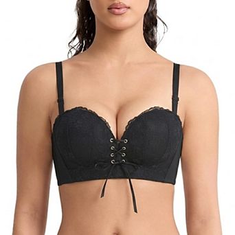 Women Push Up Wirefree Lace Bra Front Lace Adjusting Push Up Support